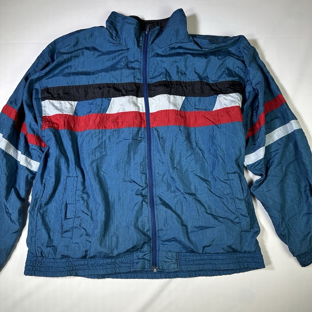 Vintage 721 Sportclub Jacket Mens XL Blue Red White Nylon Windbreaker 90s Retro